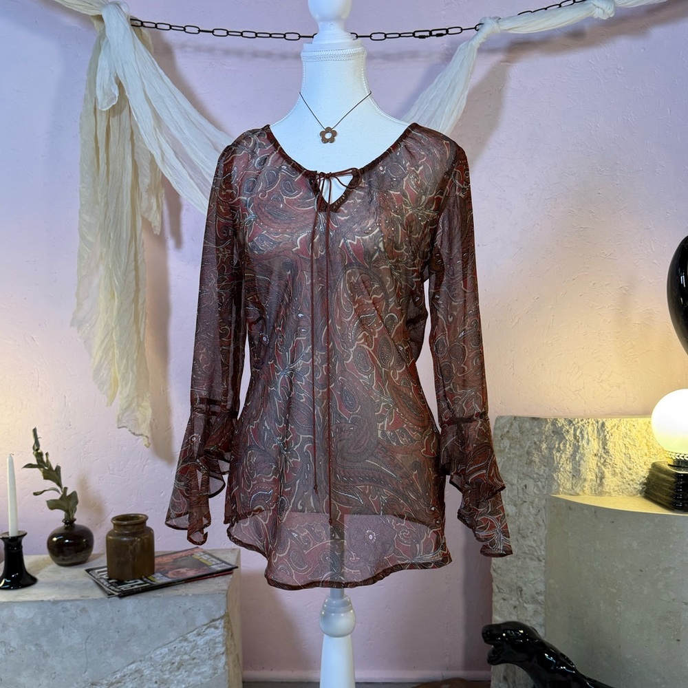 Razzle Dazzle Paisley Sheer Tunic Top — Size M
